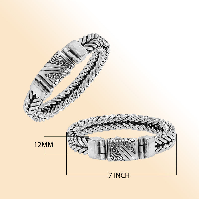 Sterling Silver Woven Bracelet With Polished Engraved Push Clasp For Retail