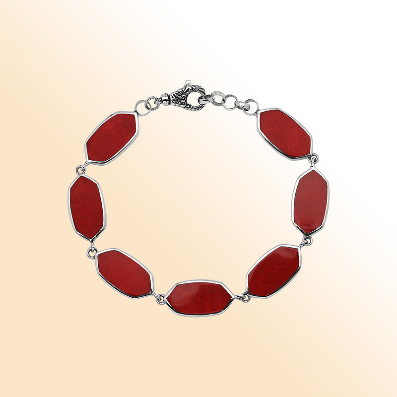 Sterling Silver Red Coral Bracelet With Lobster Lock For Retail
