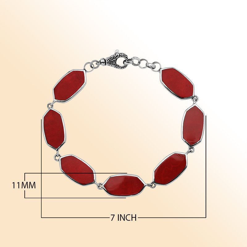 Sterling Silver Red Coral Bracelet With Lobster Lock For Retail