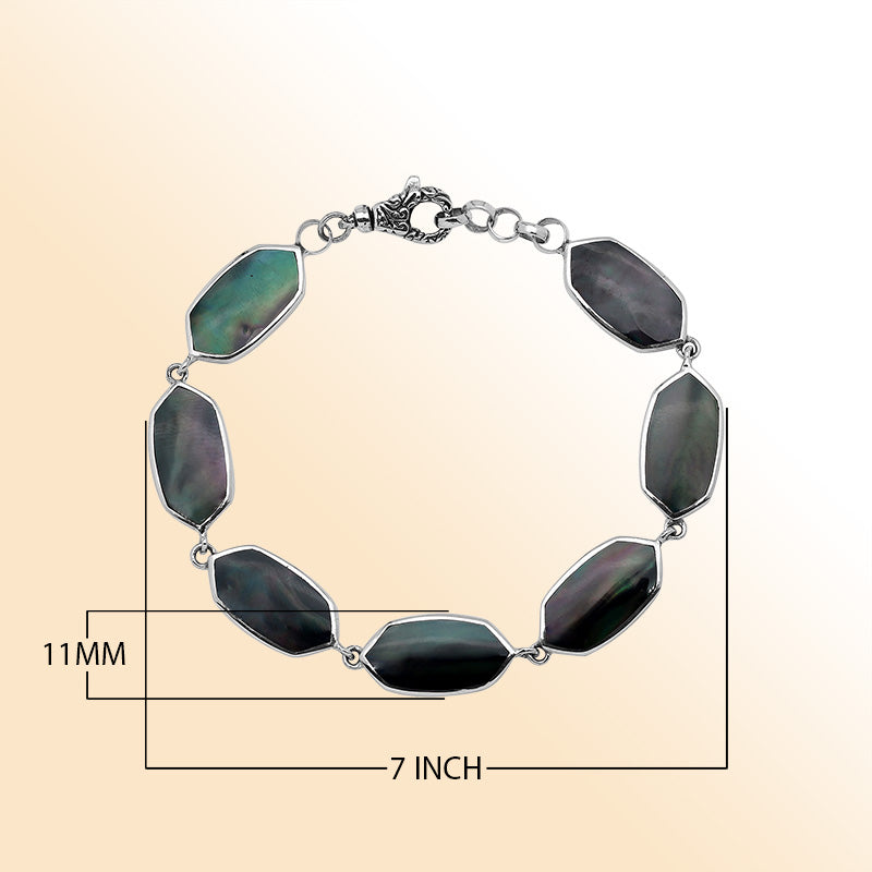 Sterling Silver Black Shell Bracelet With Lobster Lock For Retail