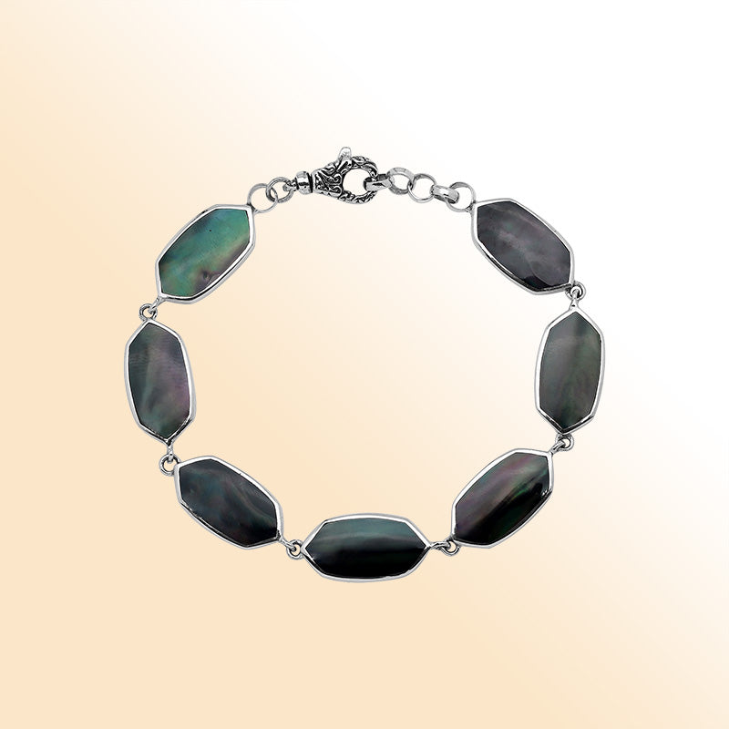 Sterling Silver Black Shell Bracelet With Lobster Lock For Retail