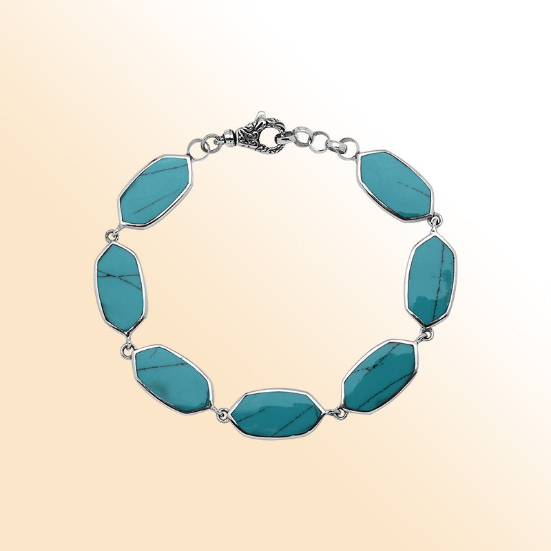 Sterling Silver Turquoise Shell Bracelet With Lobster Lock For Retail