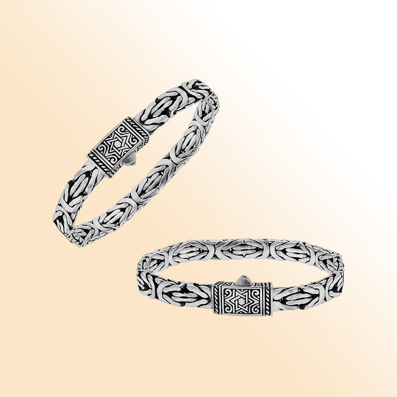 Sterling Silver Woven Bracelet With Engraved Push Clasp For Retail