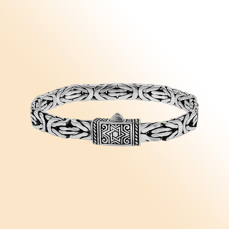 Sterling Silver Woven Bracelet With Engraved Push Clasp For Retail