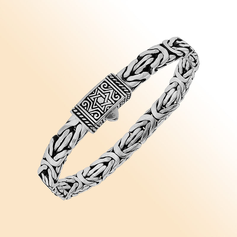 Sterling Silver Woven Bracelet With Engraved Push Clasp For Retail