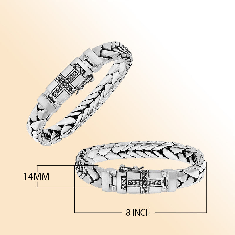 Sterling Silver Woven Bracelet With Engraved Box Clasp And Safety Latch For Retail