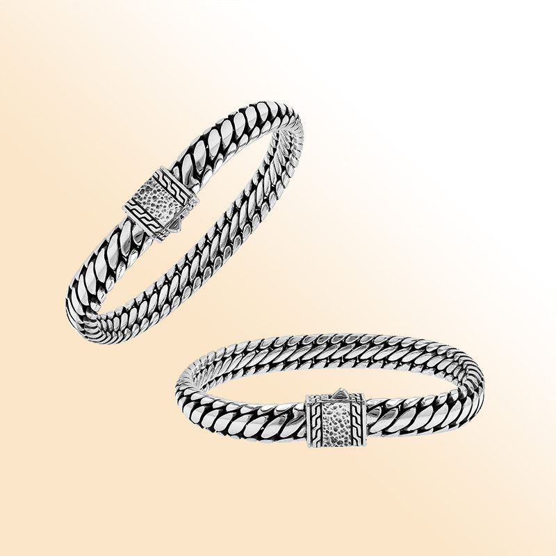 Sterling Silver Curb Chain Bracelet With Engraved Push Clasp For Retail