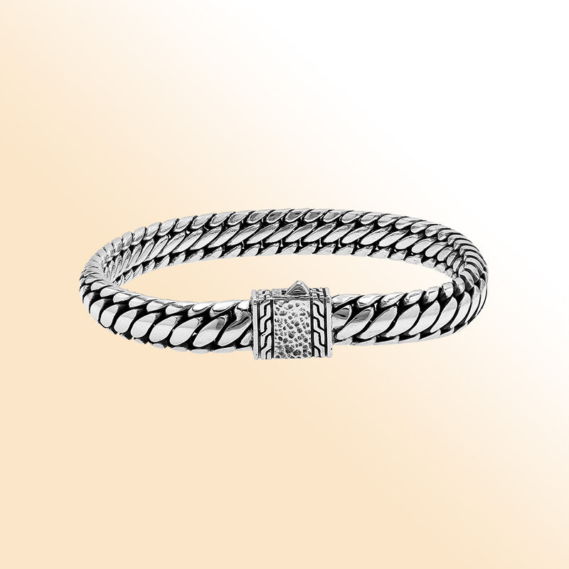 Sterling Silver Curb Chain Bracelet With Engraved Push Clasp For Retail