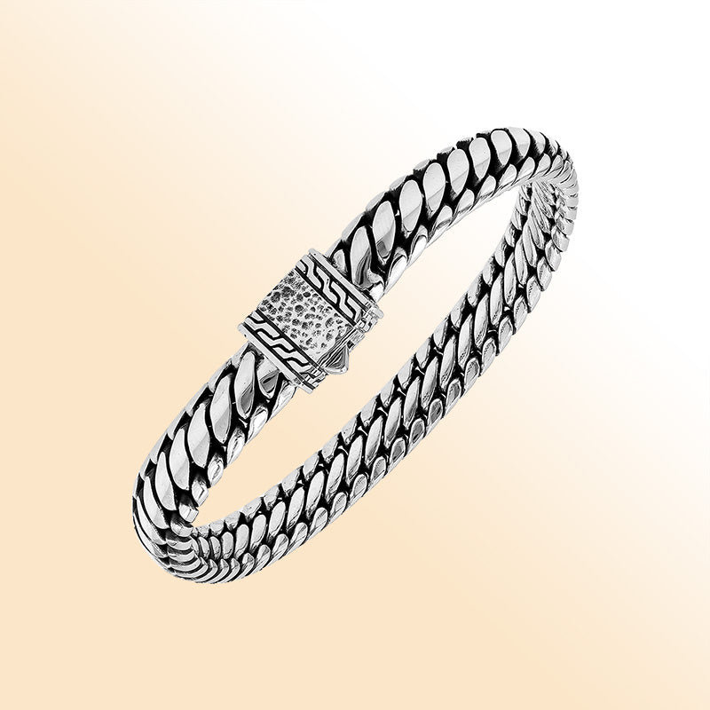 Sterling Silver Curb Chain Bracelet With Engraved Push Clasp For Retail
