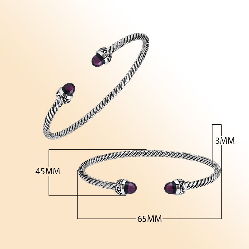 Sterling Silver Twisted Bangle With Amethyst Quartz End Caps For Retail