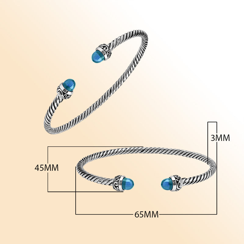 Sterling Silver Twisted Bangle With Blue Topaz Quartz End Caps For Retail