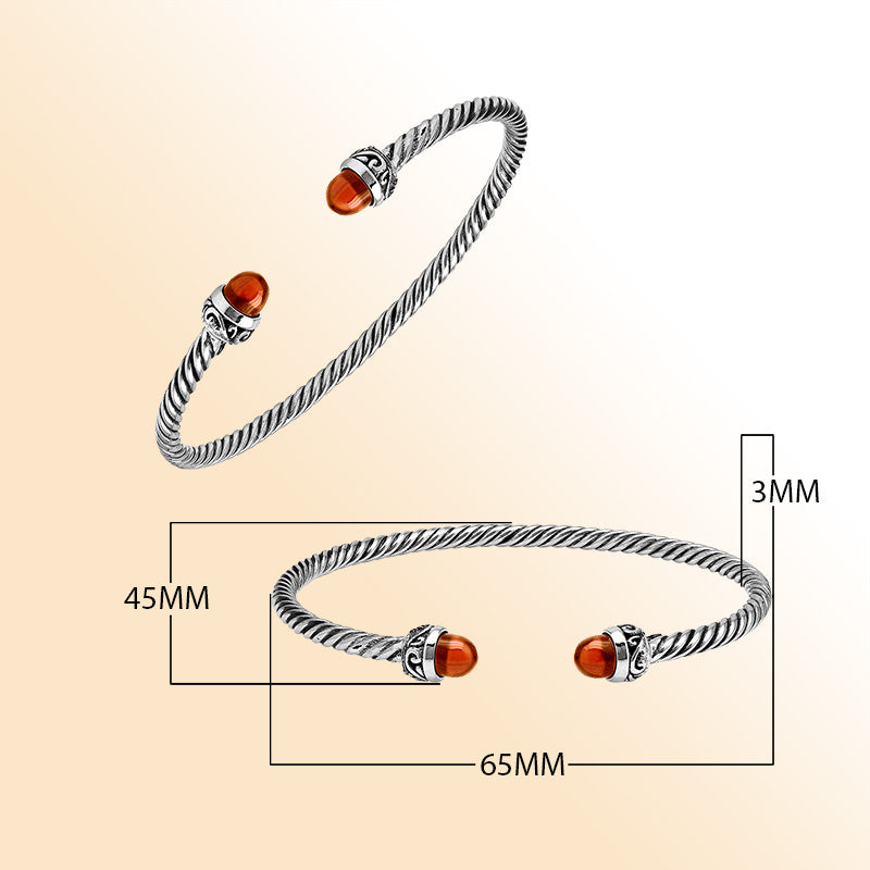 Sterling Silver Twisted Bangle With Red Coral End Caps For Retail