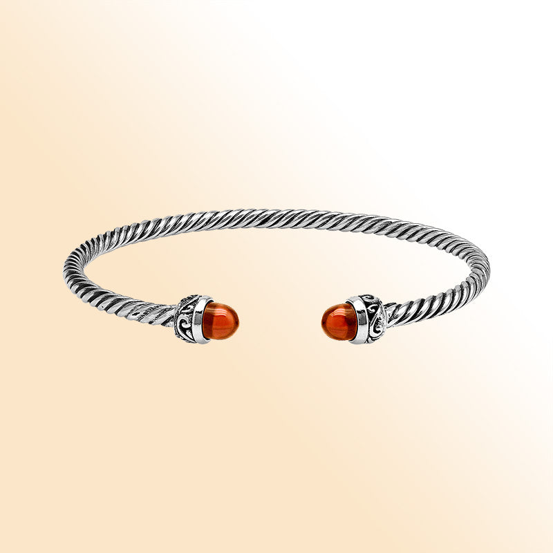Sterling Silver Twisted Bangle With Red Coral End Caps For Retail