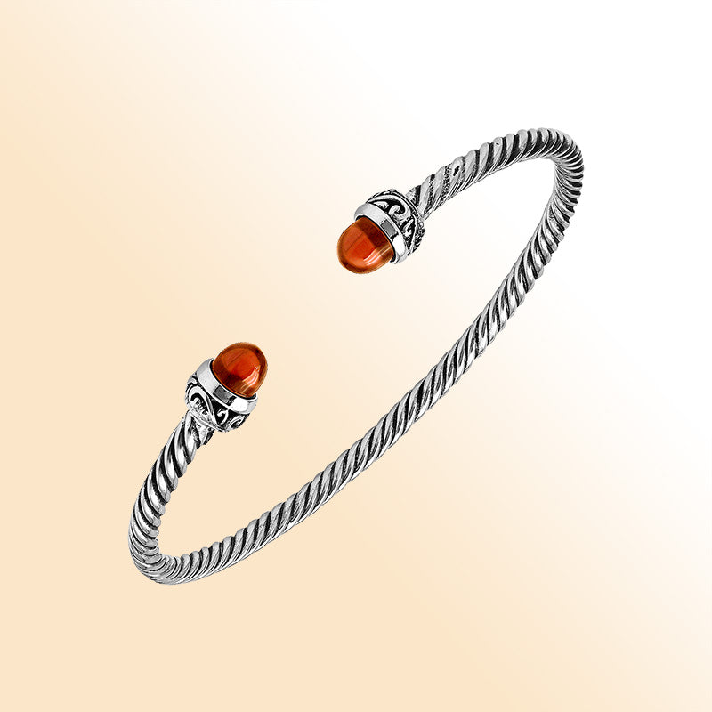 Sterling Silver Twisted Bangle With Red Coral End Caps For Retail