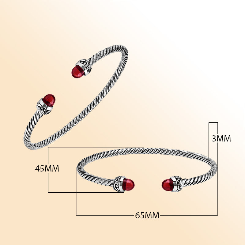 Sterling Silver Twisted Bangle With Garnet Quartz End Caps For Retail