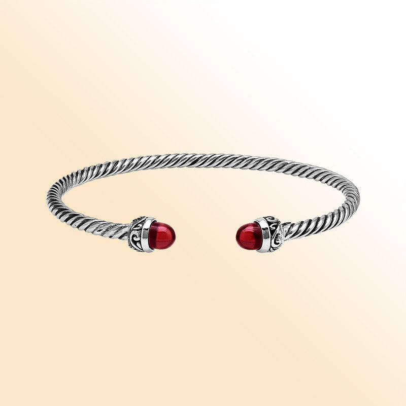 Sterling Silver Twisted Bangle With Garnet Quartz End Caps For Retail