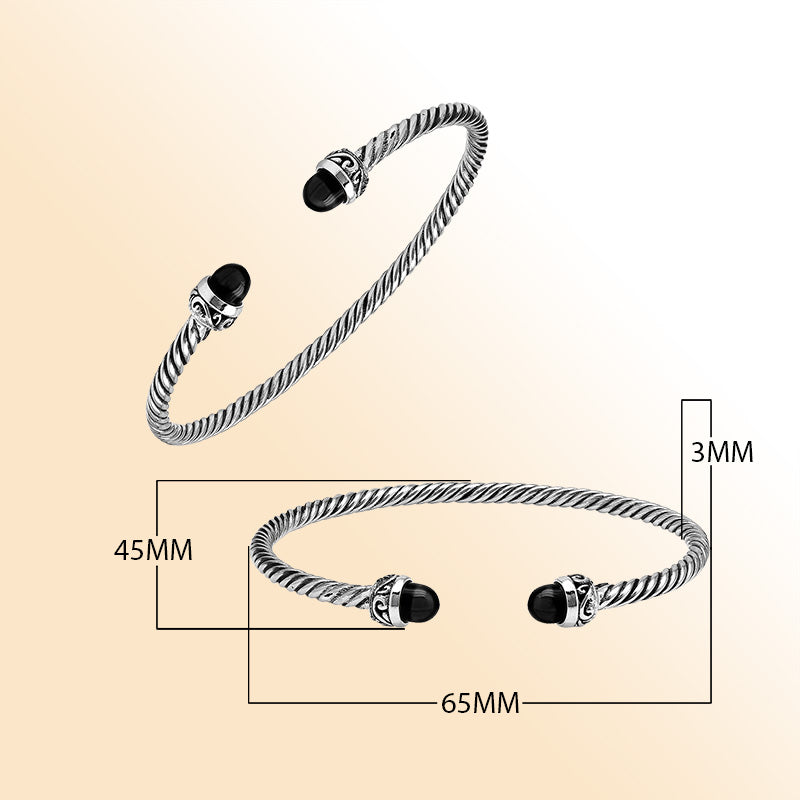 Sterling Silver Twisted Bangle With Black Onyx End Caps For Retail