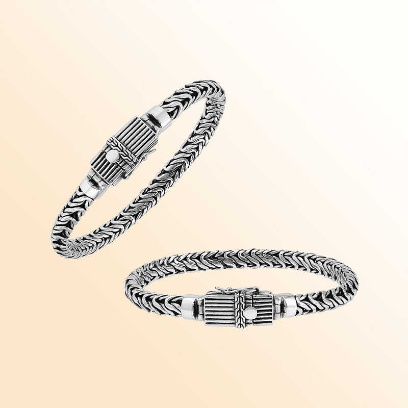 Sterling silver braided Bali weave heritage bracelet with ribbed clasp handcrafted in Bali, Indonesia.