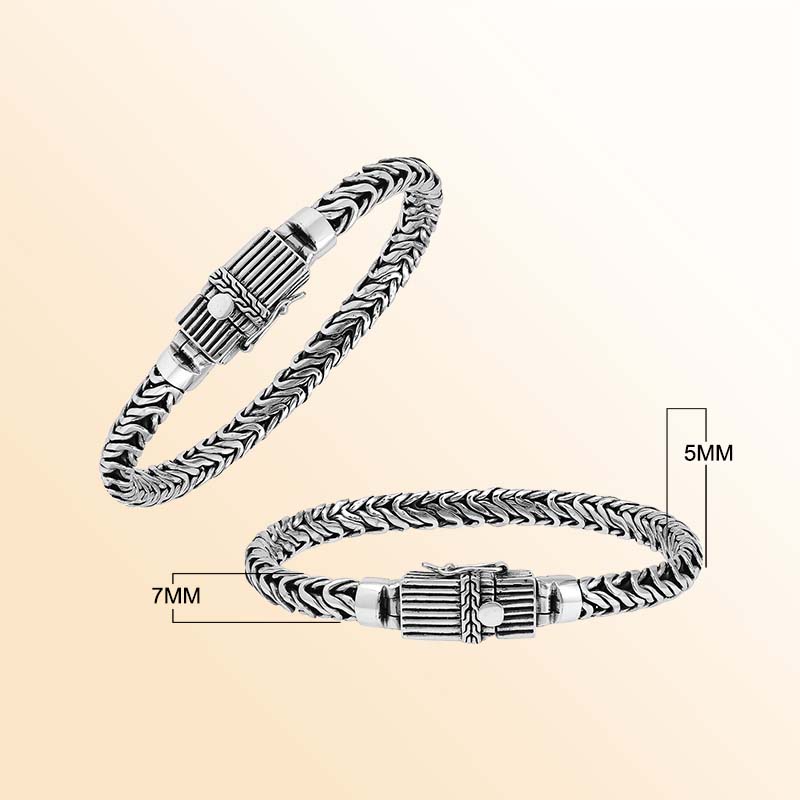 Sterling silver braided Bali weave heritage bracelet with ribbed clasp handcrafted in Bali, Indonesia.