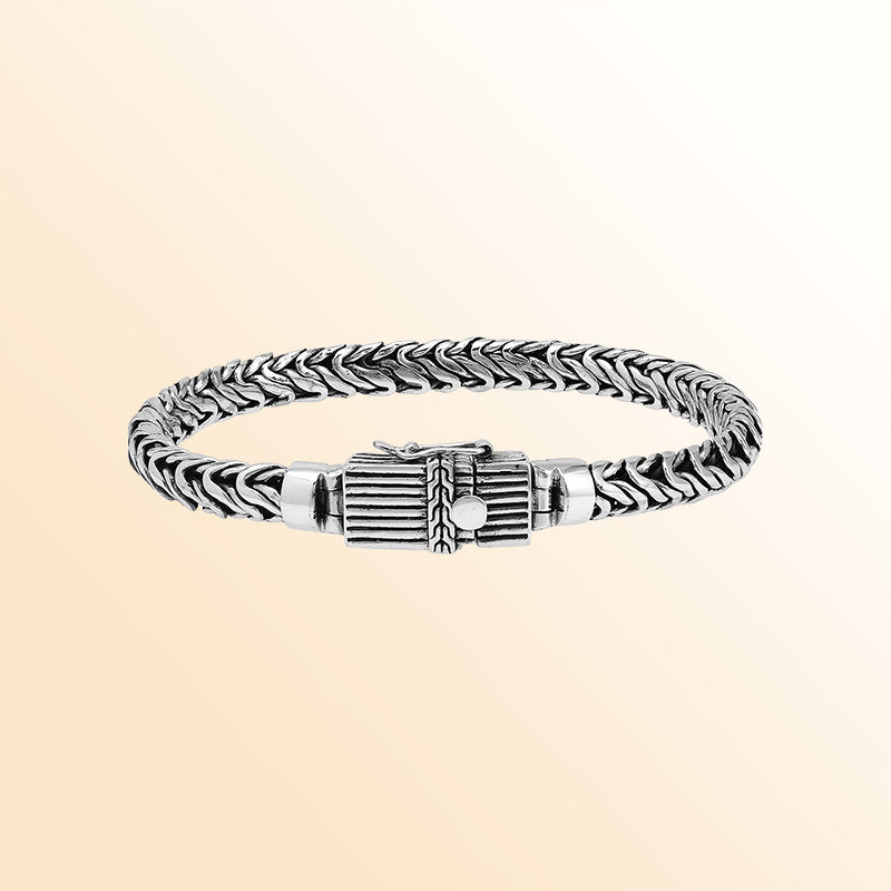 Sterling silver braided Bali weave heritage bracelet with ribbed clasp handcrafted in Bali, Indonesia.