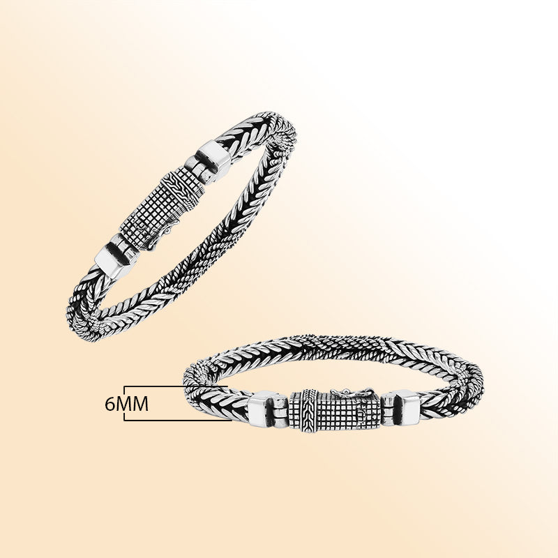 Sterling silver double Bali weave heritage bracelet with textured clasp handcrafted in Bali, Indonesia.
