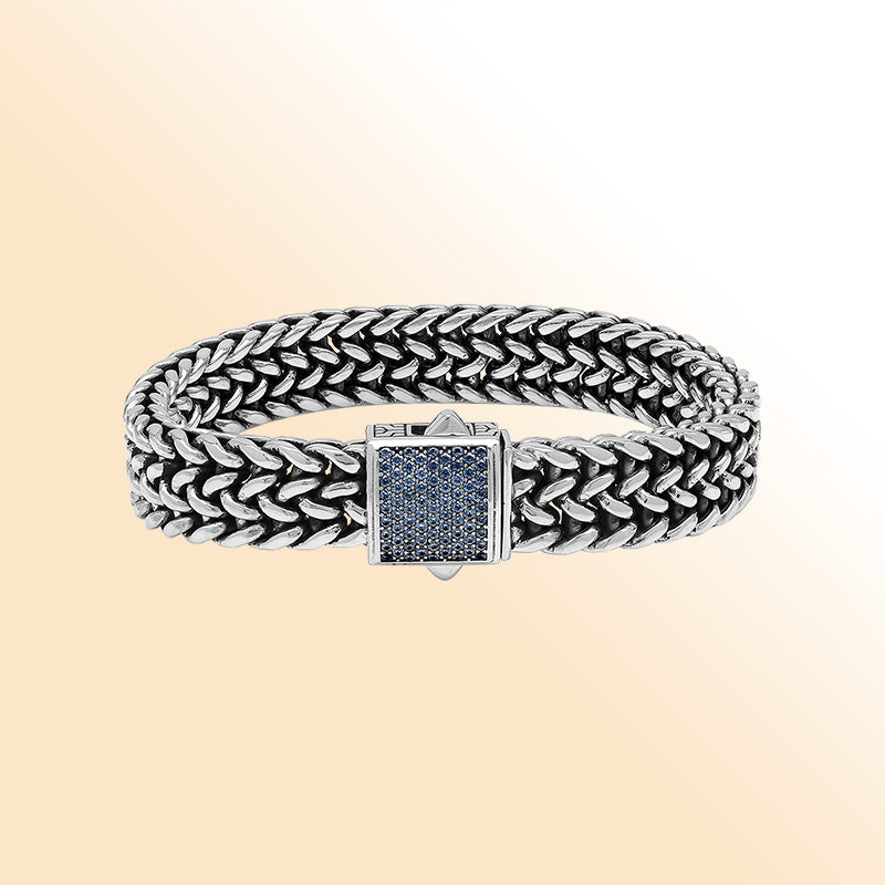 Sterling Silver Sapphire Quartz Harmony Chain Bracelet Handwoven In Bali