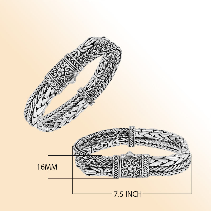 Sterling silver Balinese double wheat chain cuff bracelet handcrafted in Bali