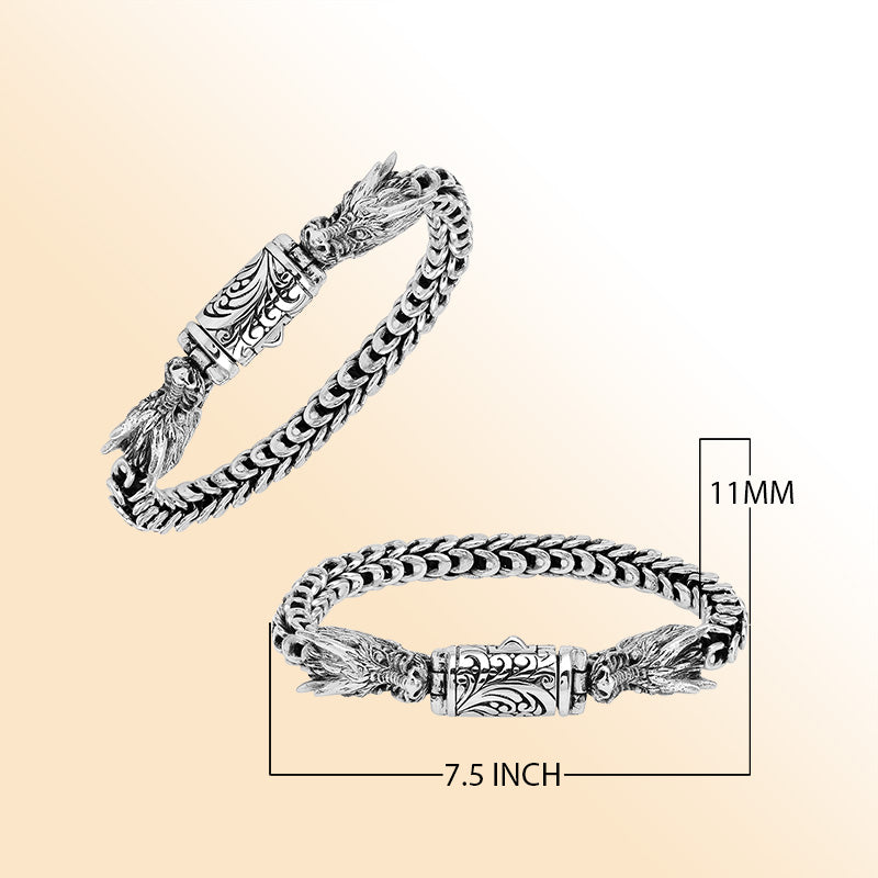 Sterling silver Balinese dragon chain bracelet handcrafted in Bali