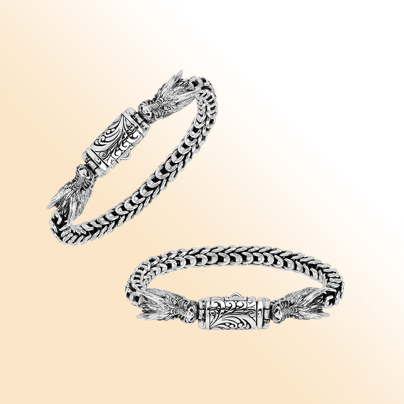 Sterling silver Balinese dragon chain bracelet handcrafted in Bali