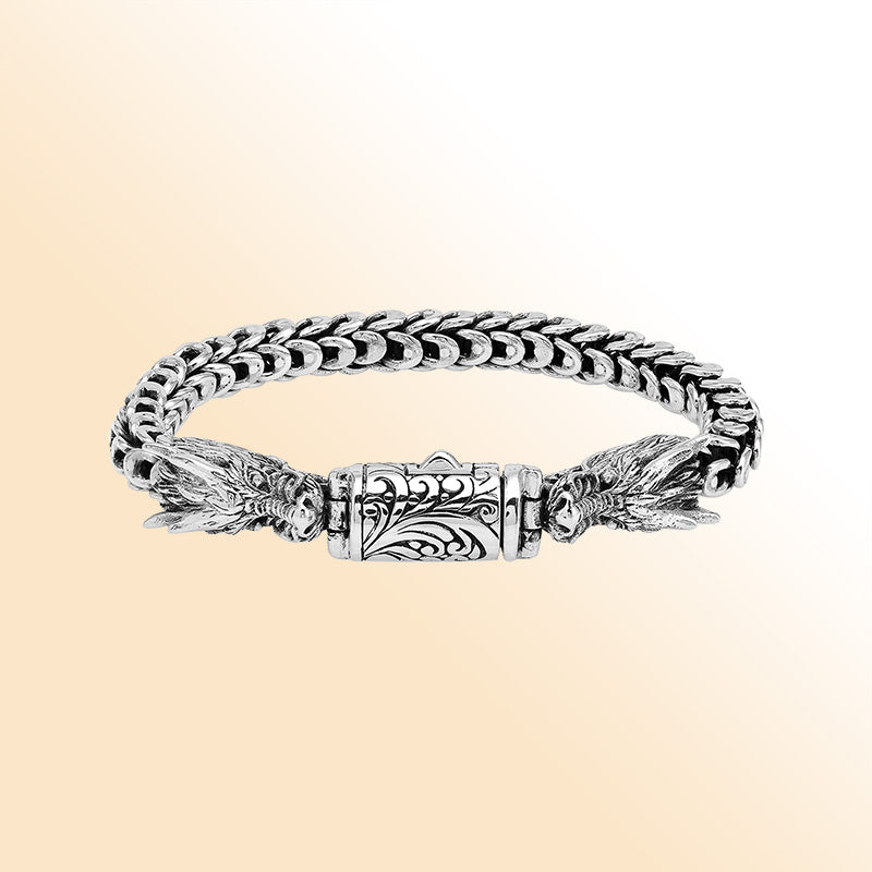 Sterling silver Balinese dragon chain bracelet handcrafted in Bali