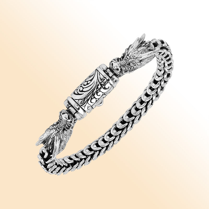 Sterling silver Balinese dragon chain bracelet handcrafted in Bali