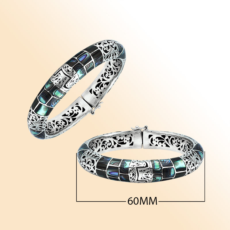 Sterling silver Balinese abalone shell inlay bangle bracelet handcrafted in Bali