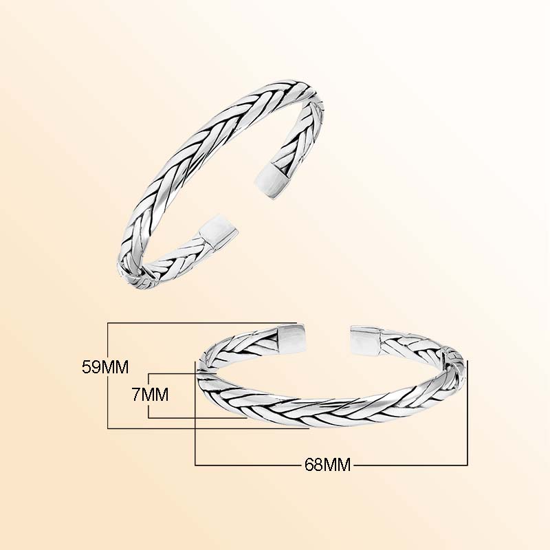 A handcrafted sterling silver small bangle featuring woven Balinese textures, polished finishing, and a strong hinge lock designed for stylish everyday wear.