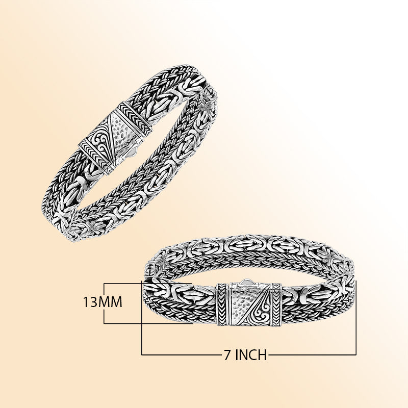 Handcrafted sterling silver woven bracelet featuring detailed Bali patterns and a secure push lock clasp, designed for stylish everyday wear and gifting.