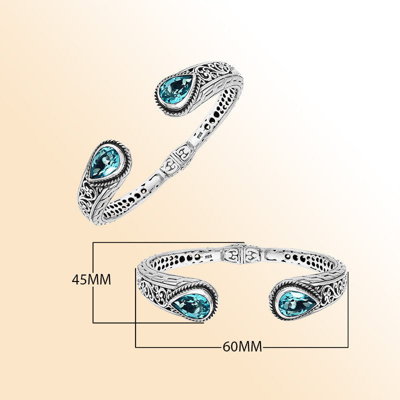 Sterling Silver Bangle With Blue Topaz Q. Jewelry Bali Designs Inc 