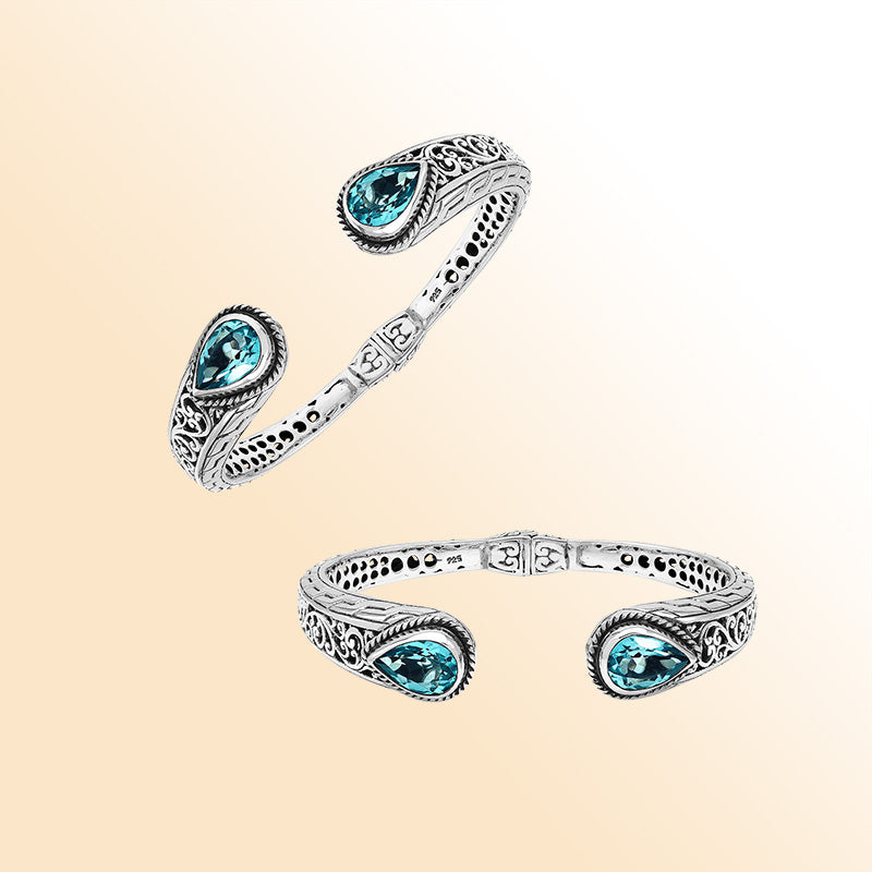 Sterling Silver Bangle With Blue Topaz Q. Jewelry Bali Designs Inc 