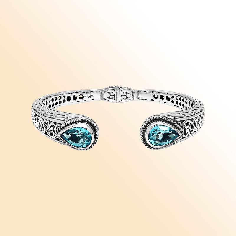 Sterling Silver Bangle With Blue Topaz Q. Jewelry Bali Designs Inc 