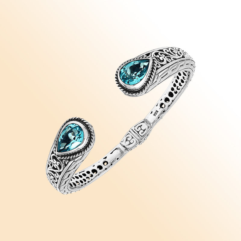 Sterling Silver Bangle With Blue Topaz Q. Jewelry Bali Designs Inc 