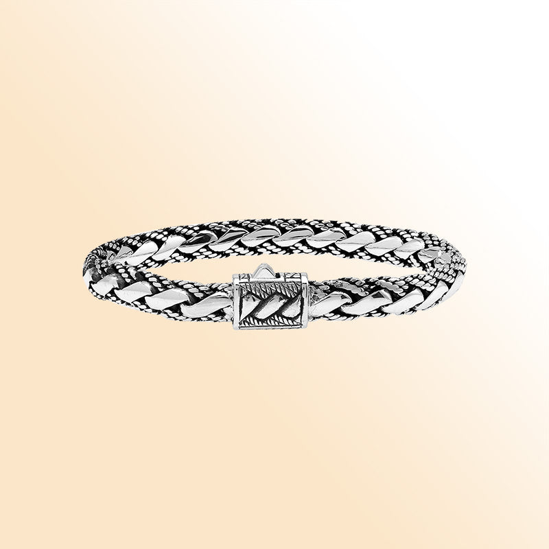 Sterling Silver Braided Chain Bracelet With Oxidized Finish Handcrafted In Bali