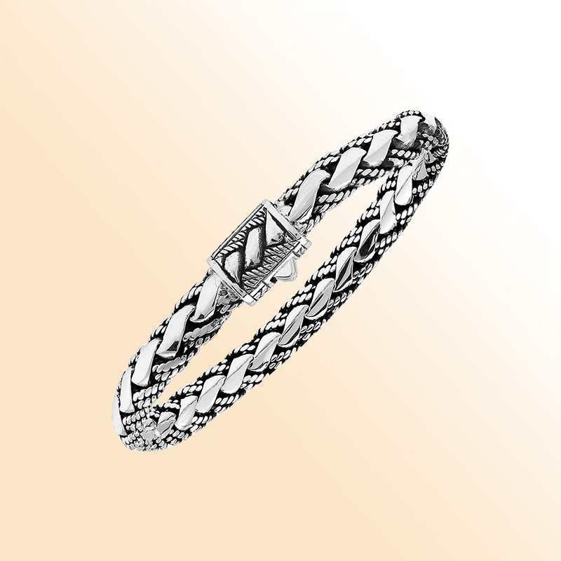 Sterling Silver Braided Chain Bracelet With Oxidized Finish Handcrafted In Bali