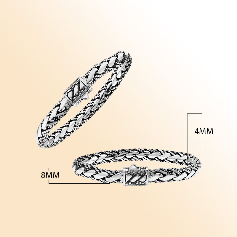 Sterling Silver Braided Chain Bracelet With Oxidized Finish Handcrafted In Bali