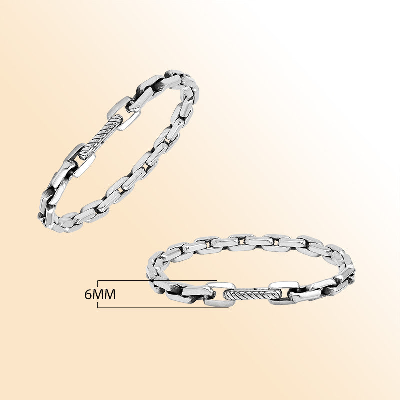 A handcrafted sterling silver polished-link bracelet featuring a secure Carabiner Lock, smooth reflective finishing, and clean modern styling ideal for everyday minimalistic wear.