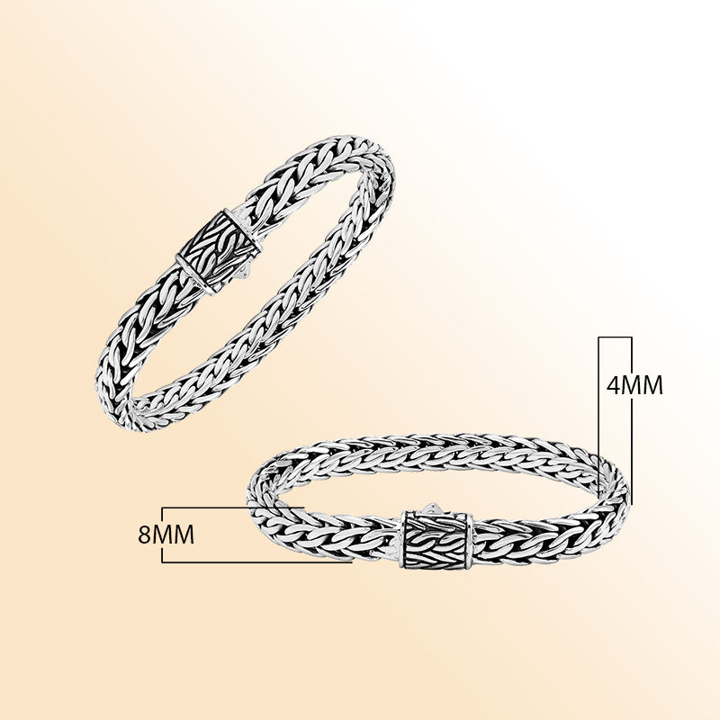 Sterling Silver Wheat Chain Bracelet With Oxidized Finish Handcrafted In Bali