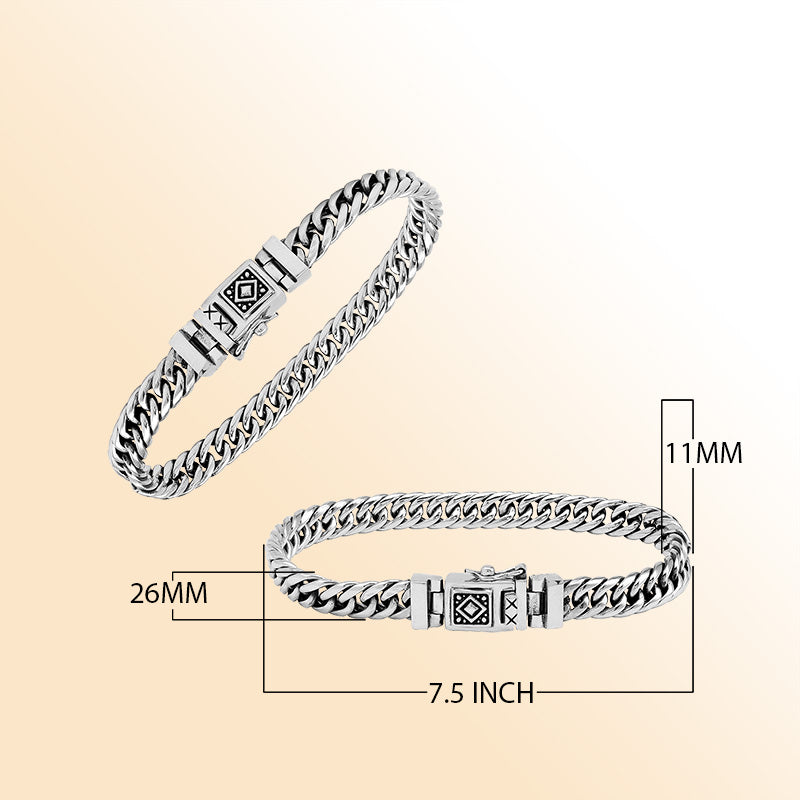 Sterling Silver chain bracelet showcasing an artistic tribal clasp motif and a high-gloss polished surface that creates an elegant, expressive, and timeless accessory suitable for any style preference.