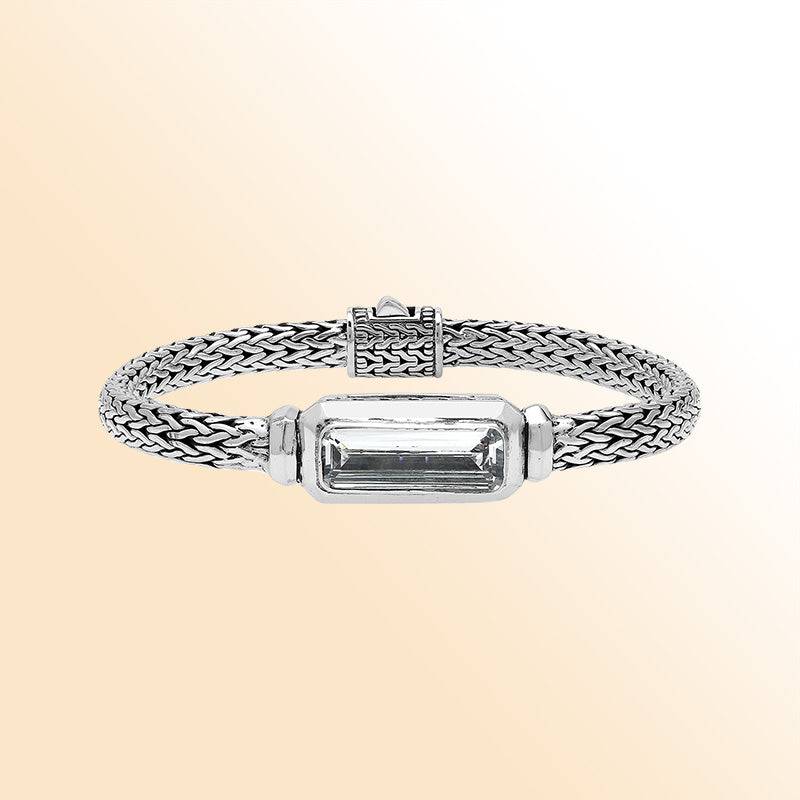 Sterling Silver Bracelet With White Cubic Zirconia Jewelry Bali Designs Inc 