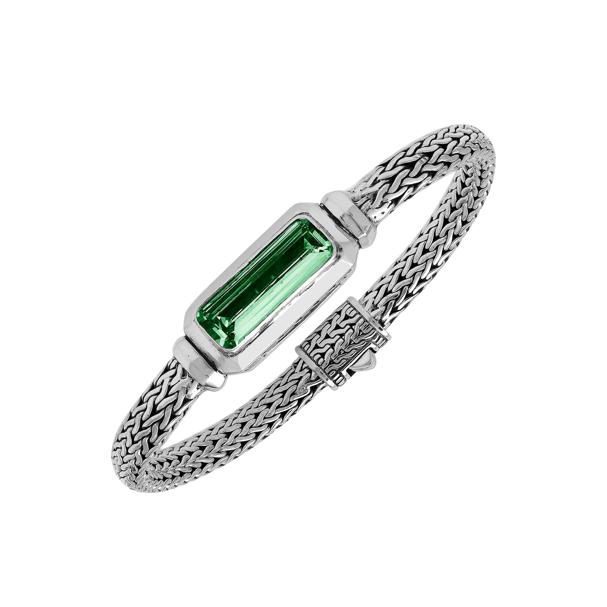 AB-1288-GQ Sterling Silver Bracelet With Green Quartz
