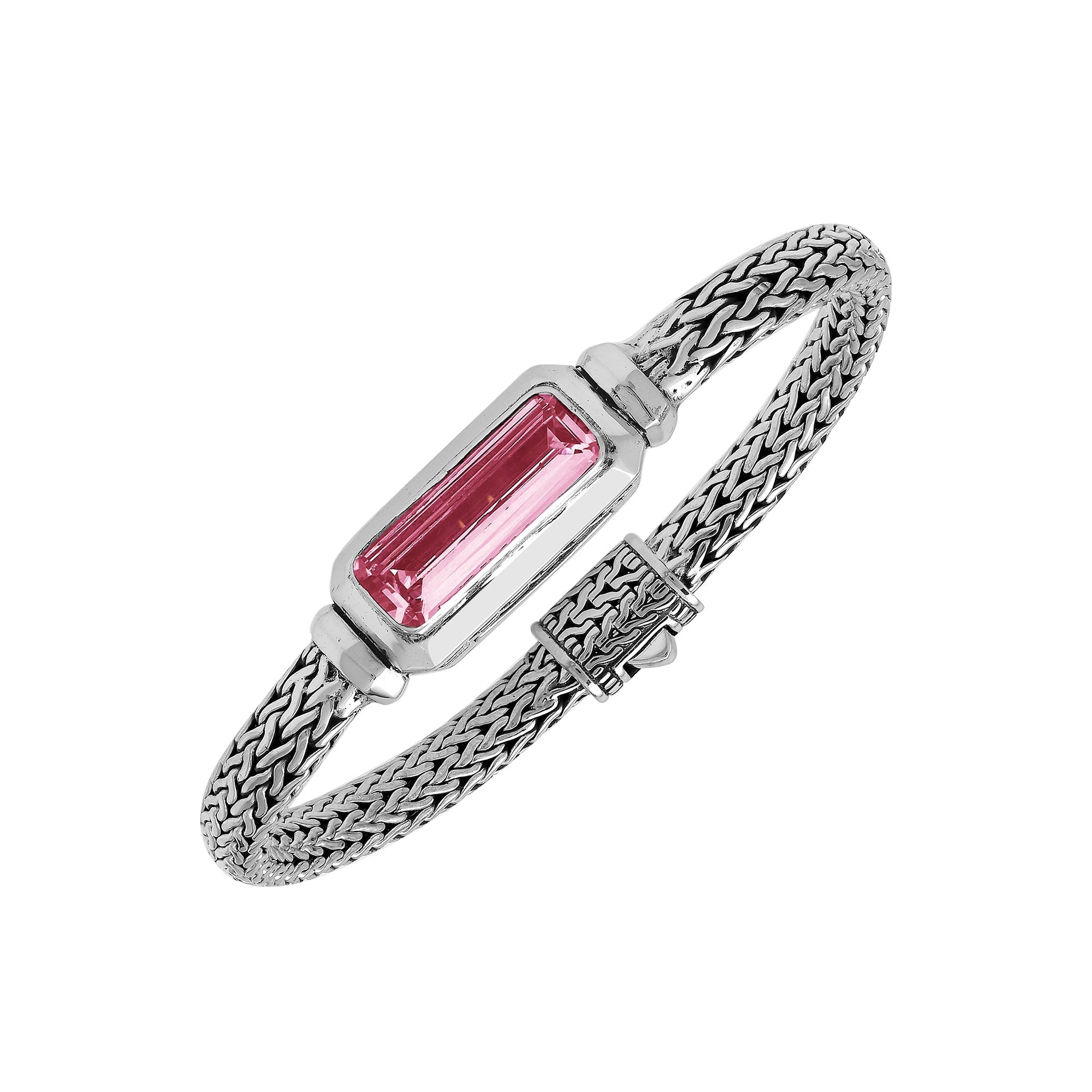 AB-1288-PQ Sterling Silver Bracelet With Pink Quartz