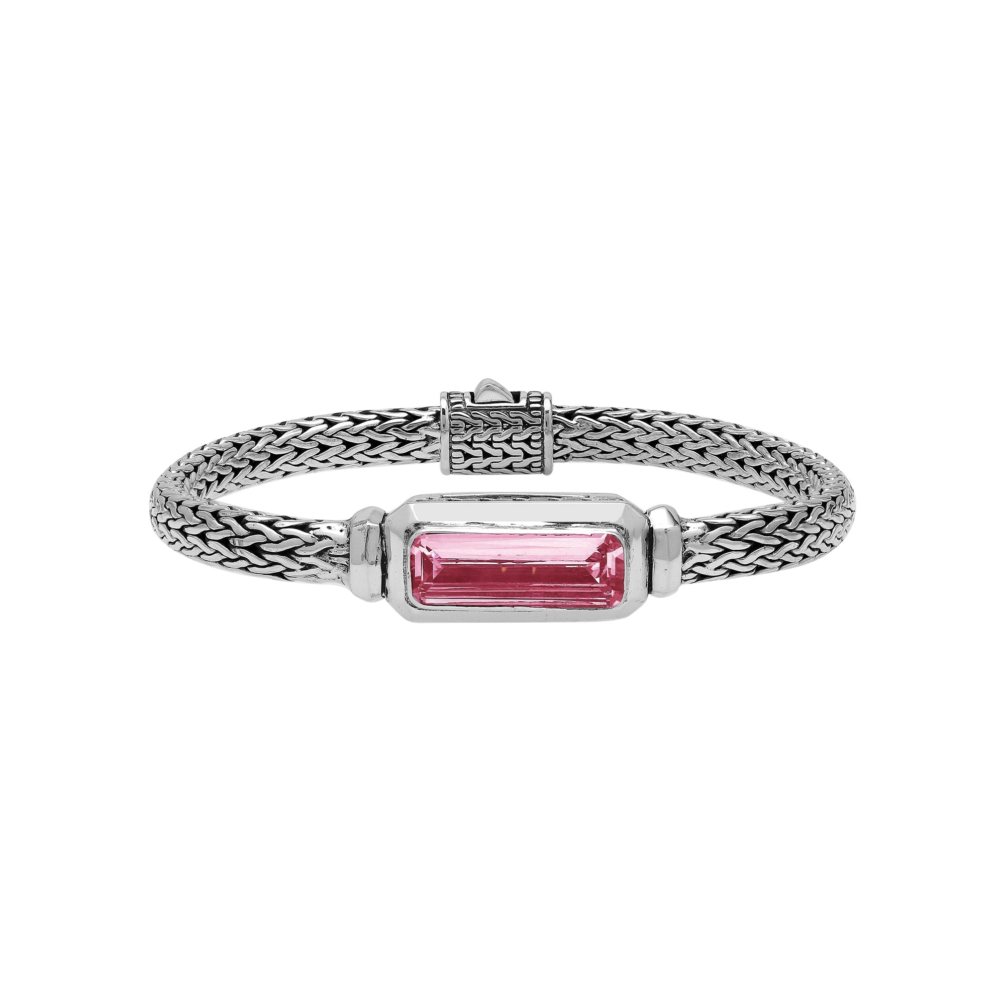 AB-1288-PQ Sterling Silver Bracelet With Pink Quartz