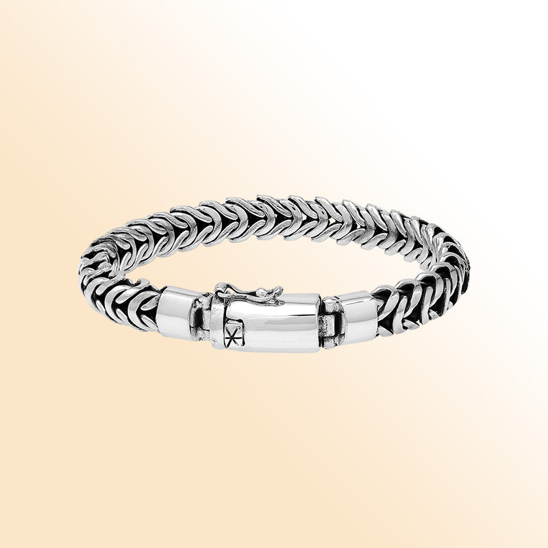 Handmade sterling silver wheat chain bracelet with Bali artisan design and secure clasp – unisex jewelry gift for men or women.