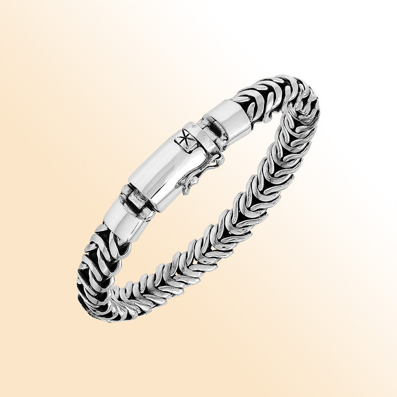 Handmade sterling silver wheat chain bracelet with Bali artisan design and secure clasp – unisex jewelry gift for men or women.